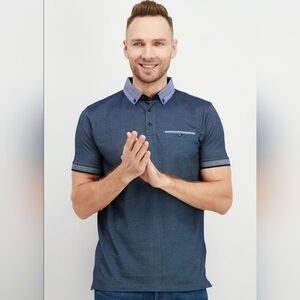 Denim & Flower Ricky Singh Men Polo Blue M Short Sleeve Casual Golf Retro Career